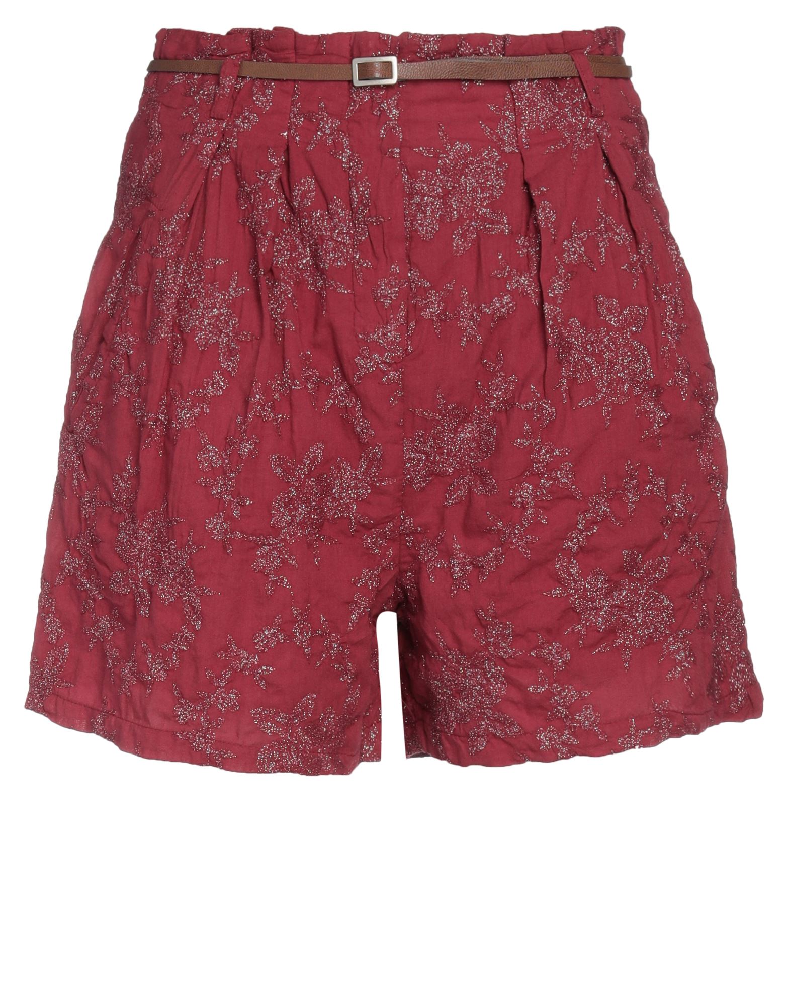 Haveone Woman Shorts & Bermuda Shorts Burgundy Size S Cotton, Lurex In Red