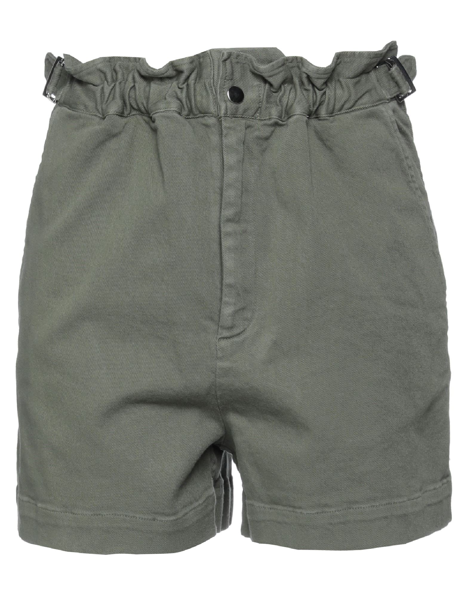 Merci .., Woman Denim Shorts Military Green Size 10 Cotton, Elastane