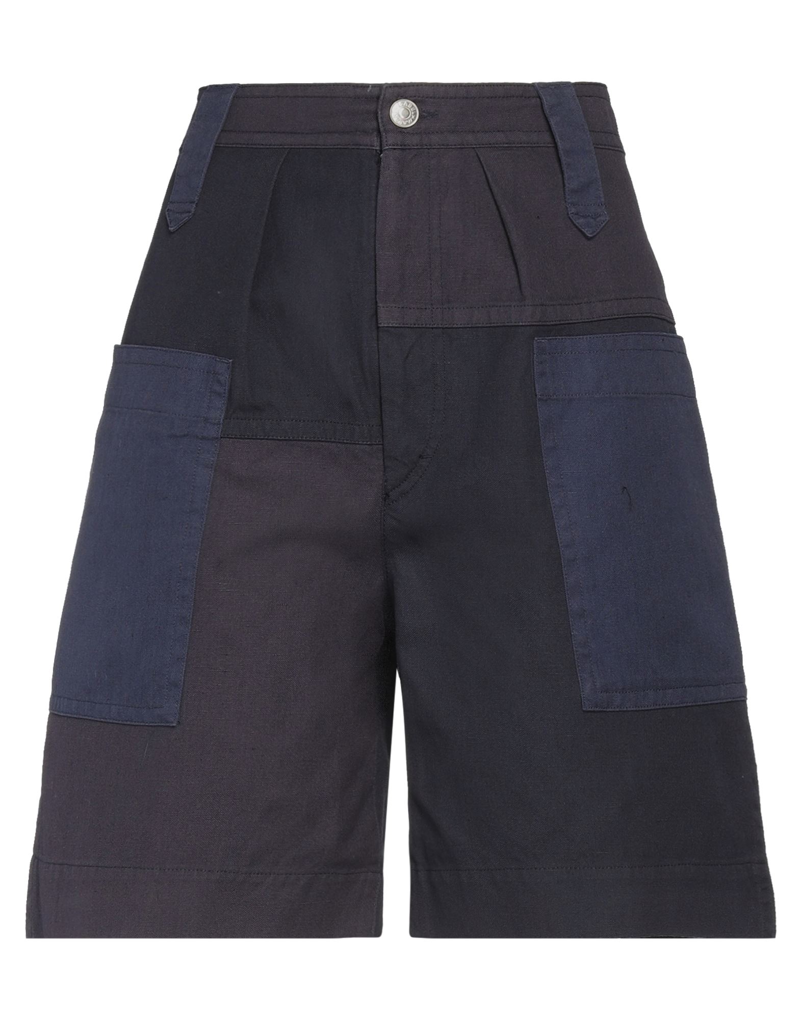 Isabel Marant Étoile Kalerna Patchwork Organic Cotton And Linen-blend Shorts In Blue