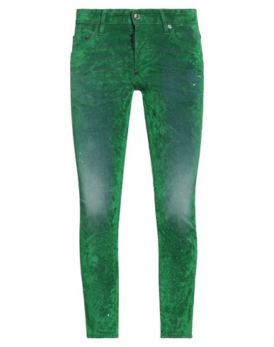 Dsquared2 Man Denim Pants Green Size 32 Cotton, Elastane, Viscose, Bovine Leather
