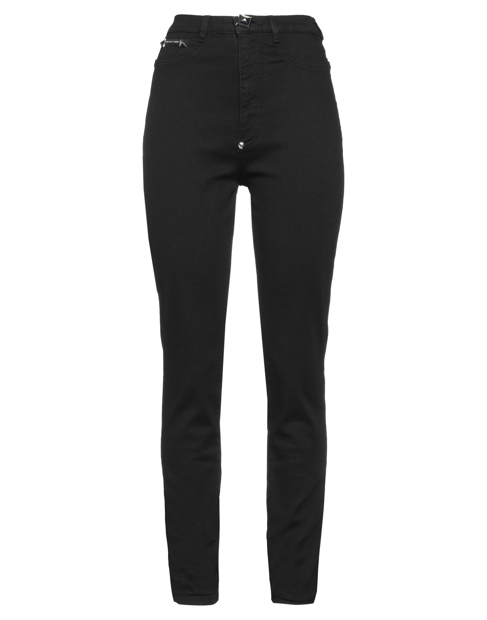 Shop Philipp Plein Woman Jeans Black Size 28 Cotton, Elastomultiester, Elastane, Calfskin