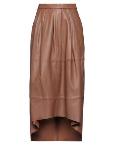 Dondup Woman Midi Skirt Brown Size 10 Lambskin