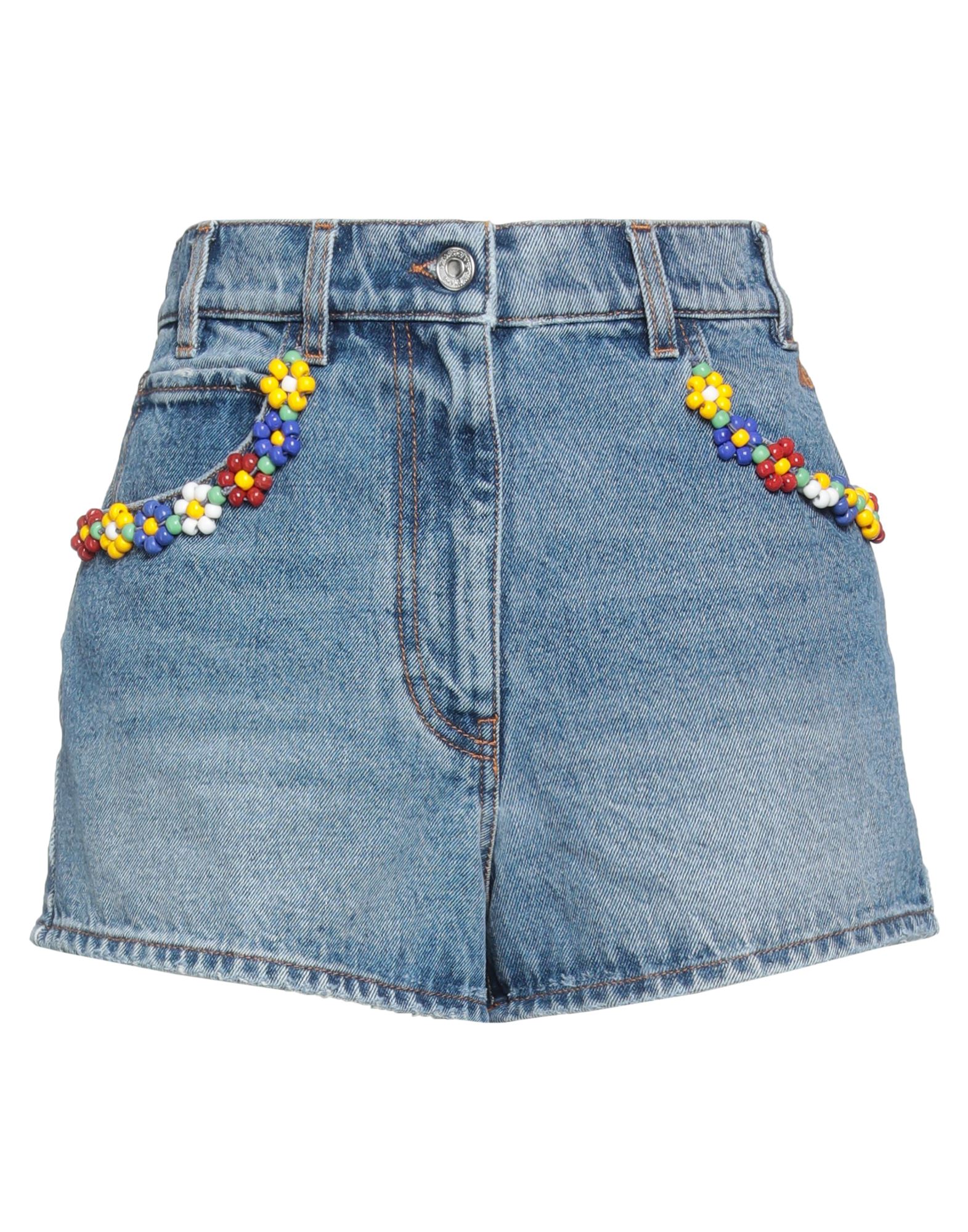 Shop Msgm Woman Denim Shorts Blue Size 6 Cotton, Glass