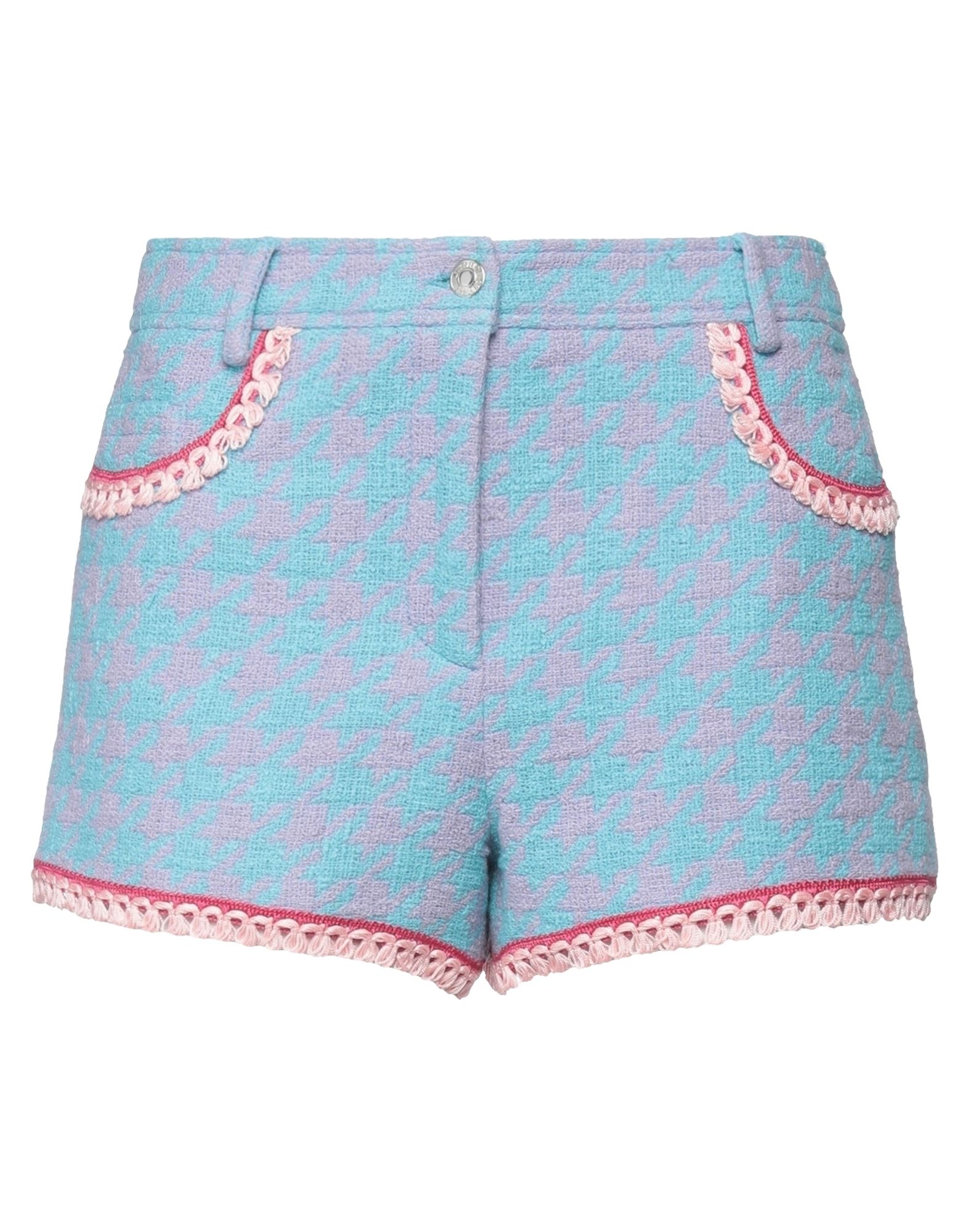 Moschino Houndstooth Cotton Blend Bouclé Shorts In Blue