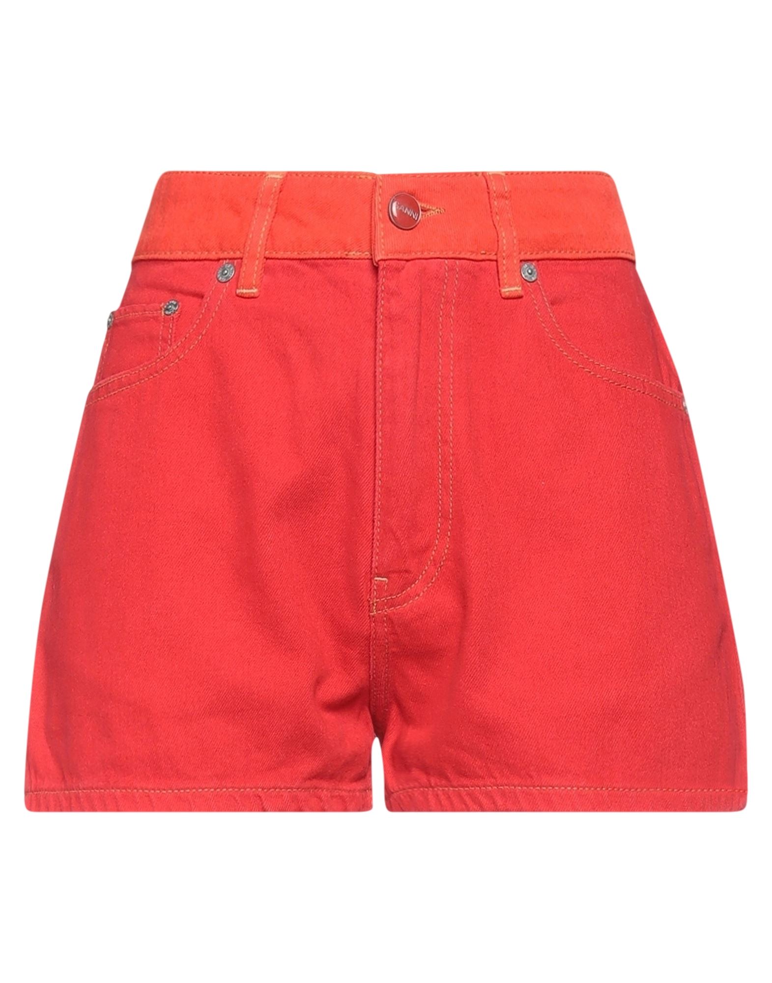 Shop Ganni Woman Denim Shorts Red Size 31 Cotton