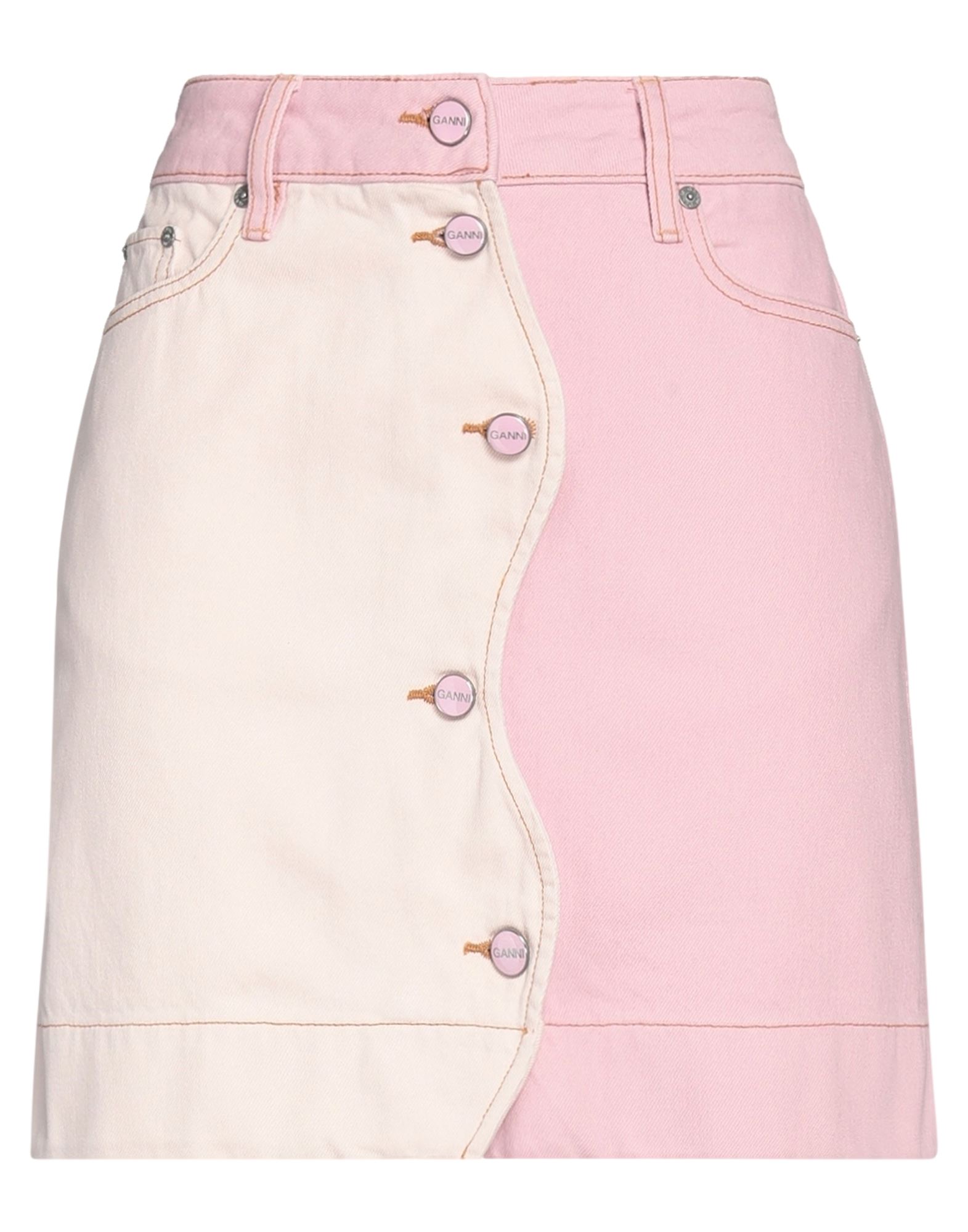 Ganni Two-tone Organic Denim Mini Skirt In Pink | ModeSens