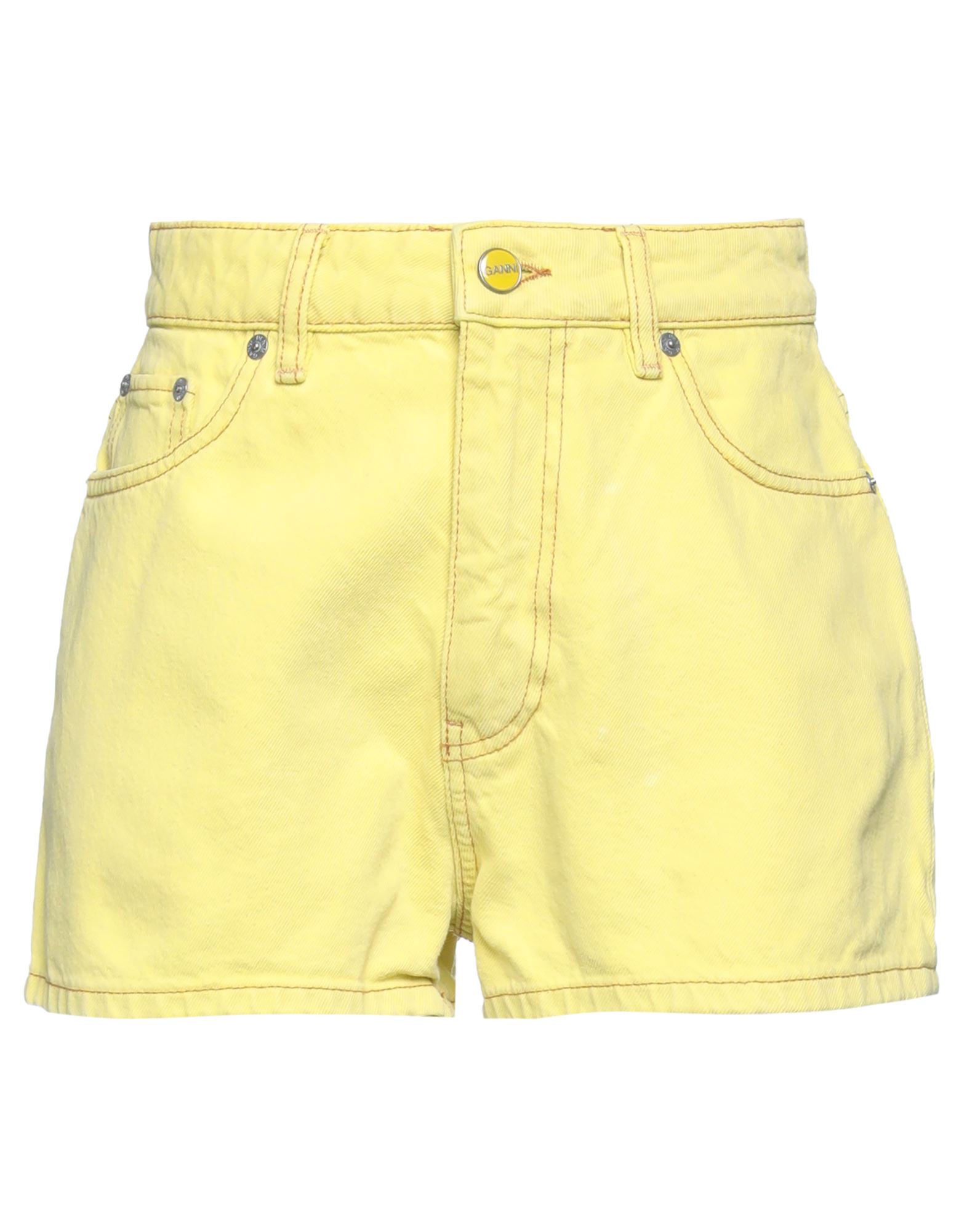 Shop Ganni Woman Denim Shorts Yellow Size 31 Organic Cotton