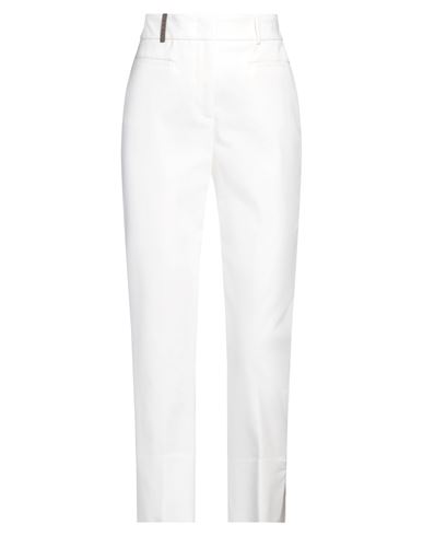 Peserico Woman Pants Off White Size 12 Cotton, Elastane, Leather In White
