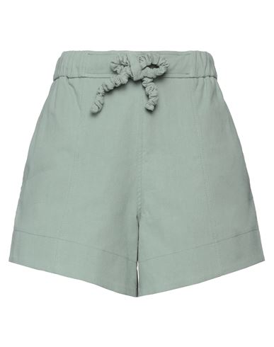Shop Ganni Woman Shorts & Bermuda Shorts Sage Green Size 10/12 Organic Cotton