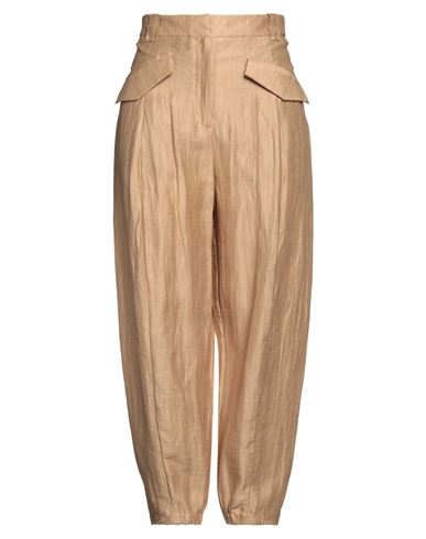 Malloni Woman Pants Beige Size 10 Linen, Polyamide In Brown