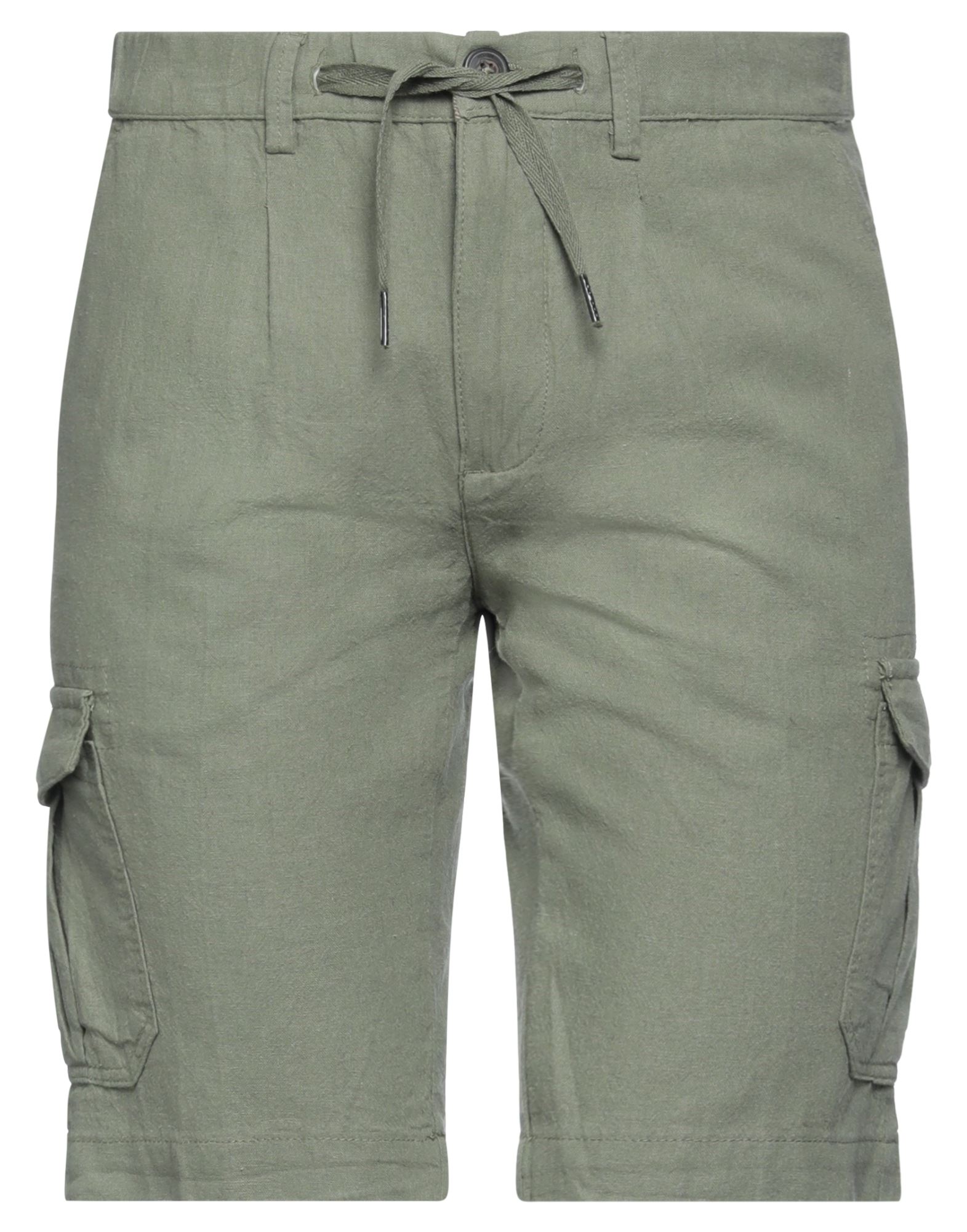 Shop Yes Zee By Essenza Man Shorts & Bermuda Shorts Military Green Size 28 Linen, Cotton