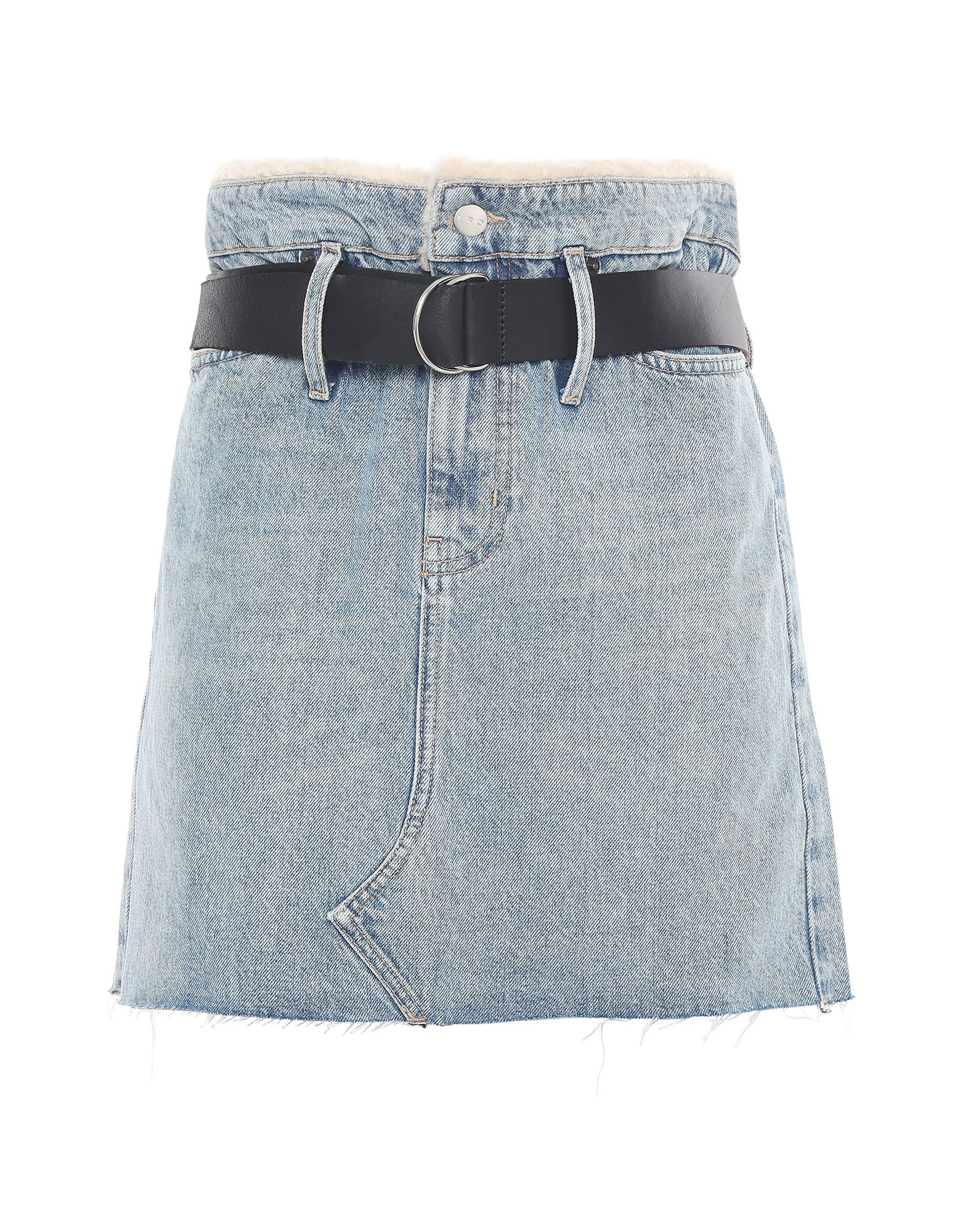 Iro Shearling-trimmed Belted Denim Mini Skirt In Blue