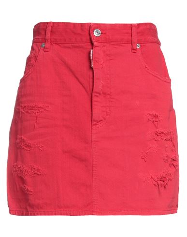 Dsquared2 Woman Denim Skirt Red Size 2 Cotton, Elastane, Bovine Leather