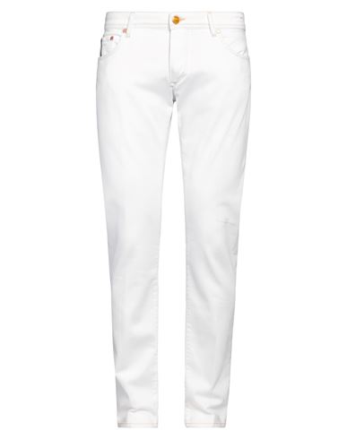 Barba Napoli Man Denim Pants White Size 33 Cotton, Elastane