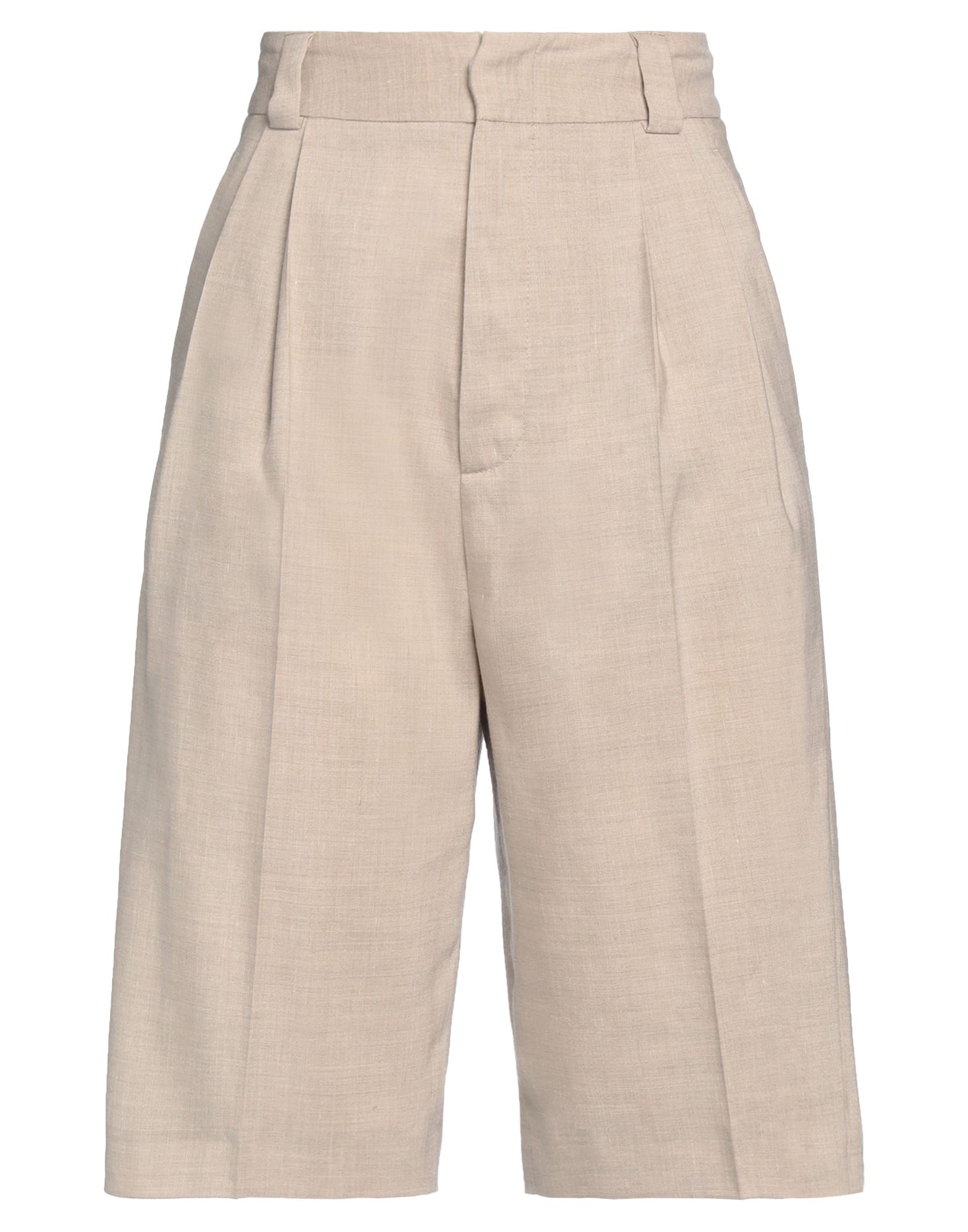 Tonello Woman Shorts & Bermuda Shorts Sand Size 2 Virgin Wool, Linen, Elastane In Beige