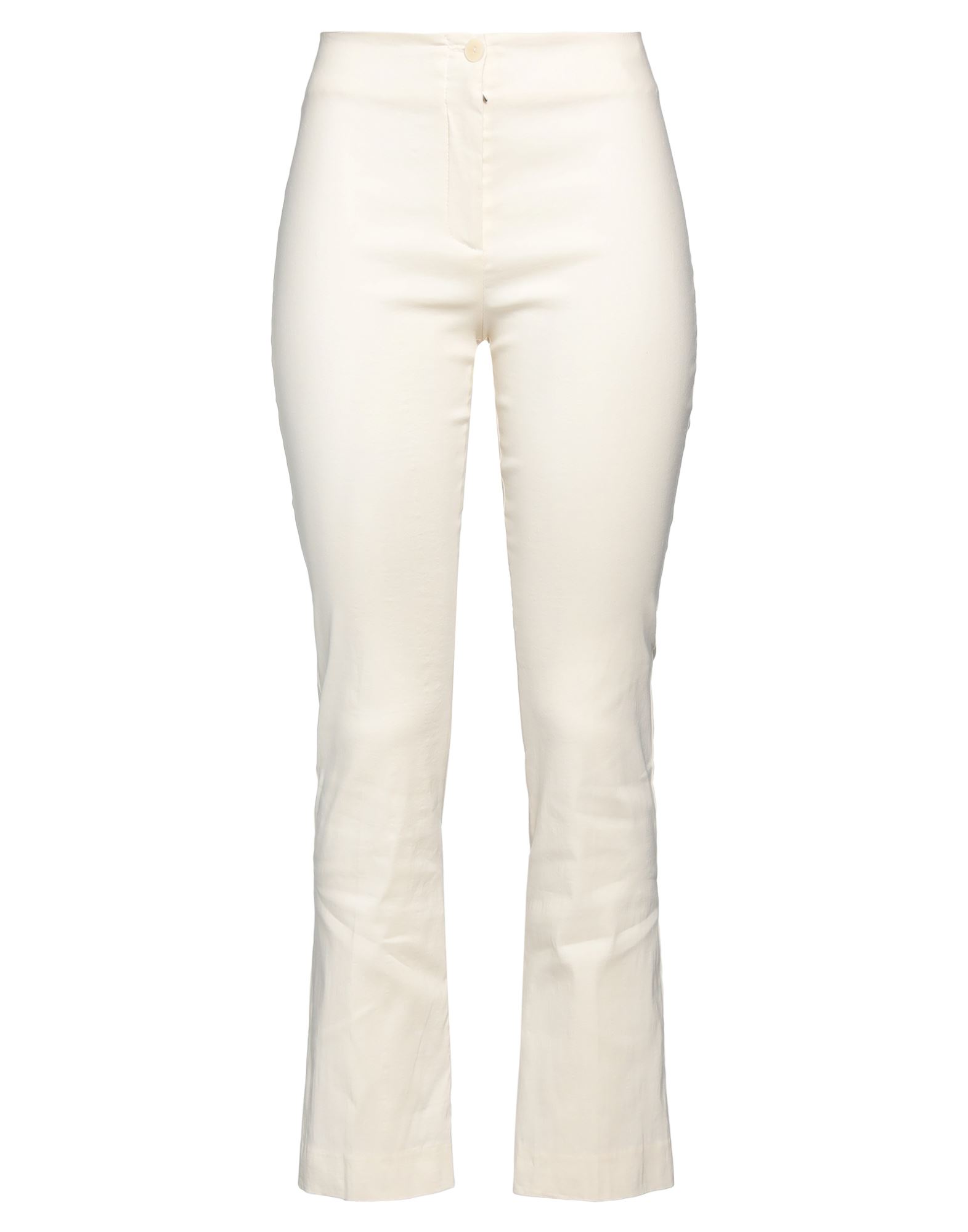 Shop Malloni Woman Pants Ivory Size 8 Linen, Cotton, Polyamide, Elastane In White