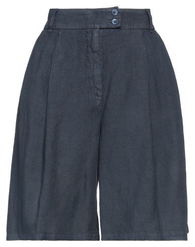 120% Lino Woman Shorts & Bermuda Shorts Midnight Blue Size 10 Linen