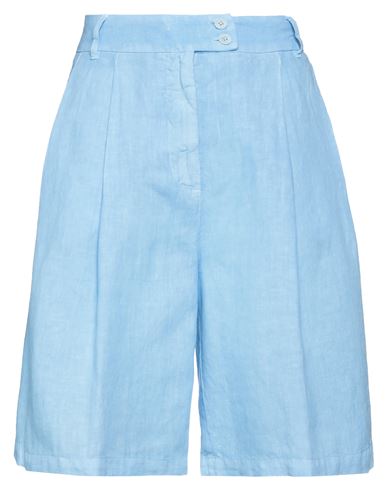 120% Lino Woman Shorts & Bermuda Shorts Light Blue Size 12 Linen