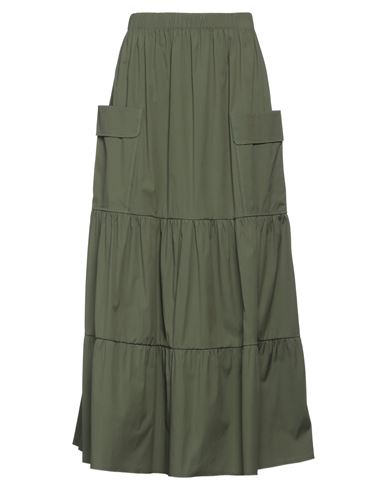 Carla G. Woman Midi Skirt Military Green Size 2 Cotton, Polyamide, Elastane