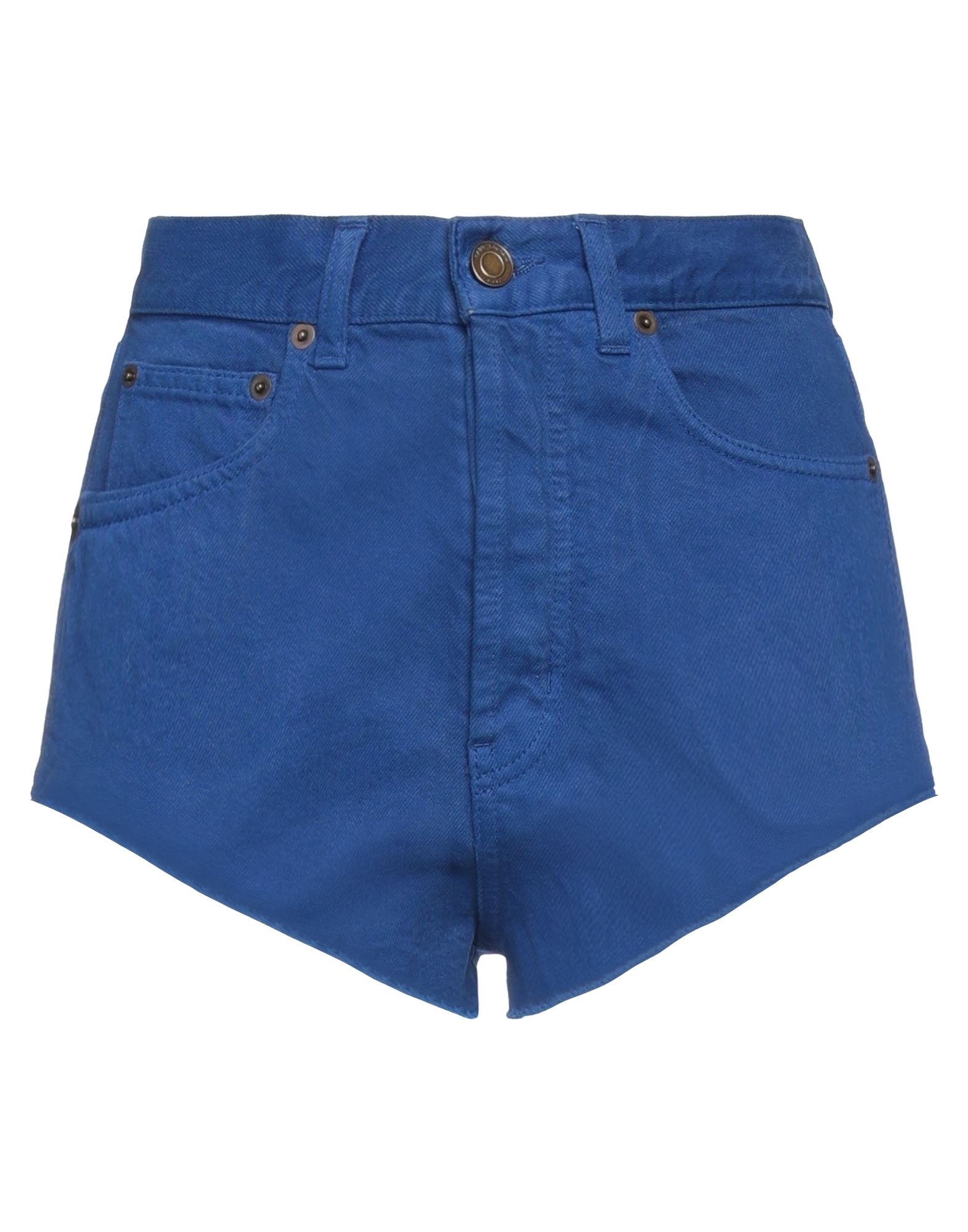 Shop Saint Laurent Woman Denim Shorts Bright Blue Size 26 Cotton, Calfskin