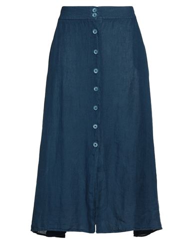 120% Lino Woman Midi Skirt Blue Size 12 Linen