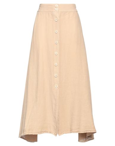 120% Woman Midi Skirt Beige Size 6 Linen