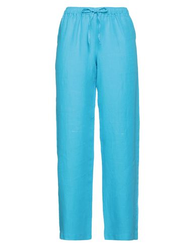 120% Woman Pants Turquoise Size 4 Linen In Blue
