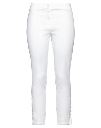 120% Lino Woman Cropped Pants White Size 6 Linen, Cotton, Elastane
