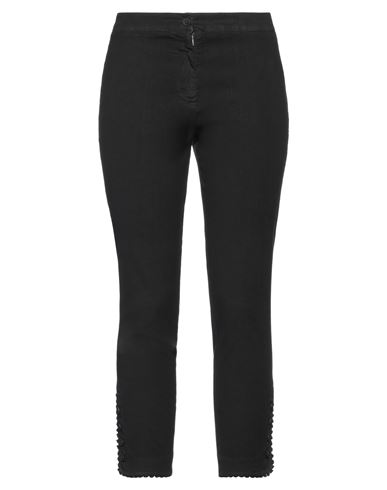 120% Lino Woman Pants Black Size 2 Linen, Cotton, Elastane