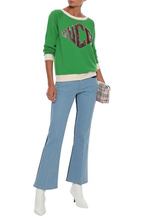 Gucci Woman Sequin-embellished French Cotton-terry Sweatshirt Green