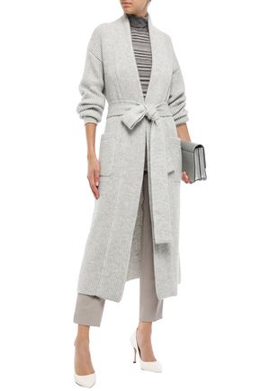 Missoni Woman Belted Ribbed Wool And Cashmere-blend Cardigan Light Gray
