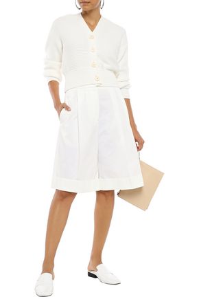 Adeam Bow-detailed Cutout Ribbed Cotton-blend Cardigan In Ivory