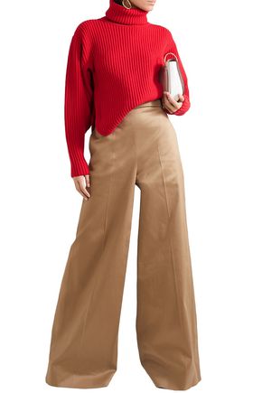 Antonio Berardi Cutout Ribbed Wool And Cashmere-blend Turtleneck Sweater In Red