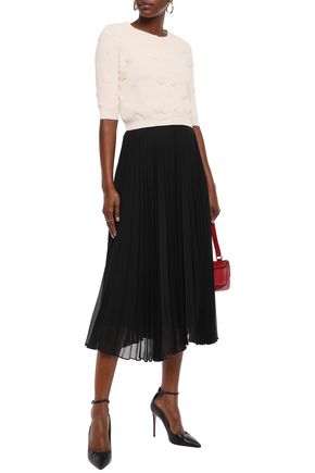 Valentino Cropped Floral-appliquéd Stretch-knit Cardigan In Ecru | ModeSens