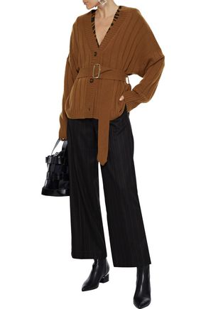 EACH X OTHER BELTED RIBBED MERINO WOOL AND CASHMERE-BLEND CARDIGAN,3074457345621665914