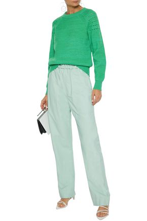 Nina Ricci Pointelle-trimmed Wool And Cotton-blend Sweater In Bright Green