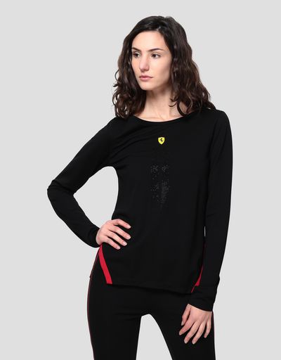 T-shirt donna Racing a maniche lunghe con strass