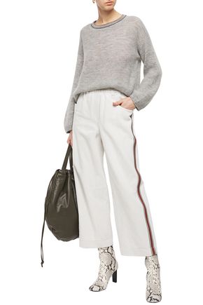 Brunello Cucinelli Bead-embellished Mélange Knitted Sweater In Light Gray