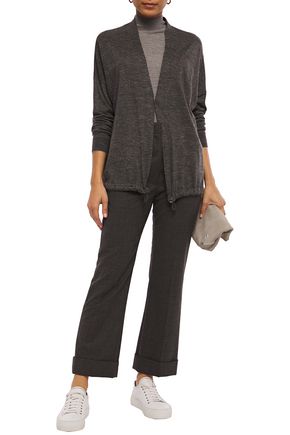 Brunello Cucinelli Bead-embellished Cashmere And Silk-blend Cardigan In Anthracite