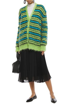 MARNI STRIPED BRUSHED MOHAIR-BLEND CARDIGAN,3074457345621977723