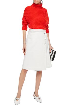 Shop Marni Oversized Open-knit Mohair-blend Turtleneck Sweater In Red
