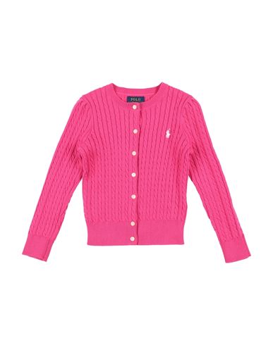 Shop Polo Ralph Lauren Mini-cable Cotton Cardigan Toddler Girl Cardigan Fuchsia Size 4 Cotton In Pink