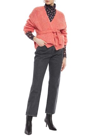 American Vintage Manina Belted Mélange Knitted Cardigan In Coral