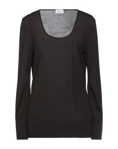 Ferragamo Woman Sweater Dark Brown Size L Virgin Wool, Polyamide