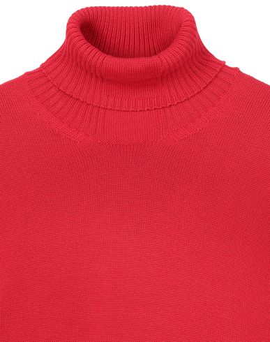 red ribbed polo neck jumper