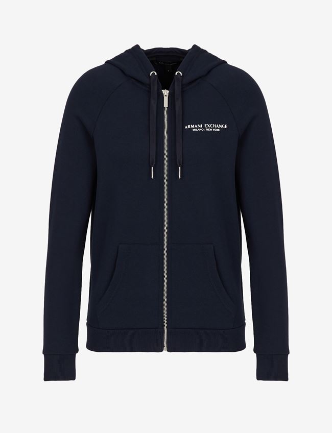 Armani Exchange Felpa Con Cappuccio Blu Navy Cotone, Poliestere