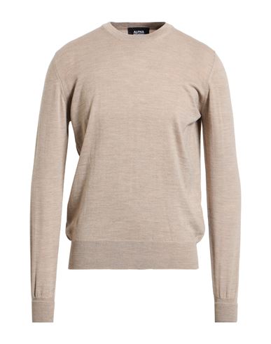 Alpha Studio Man Sweater Sand Size 46 Merino Wool In Nude