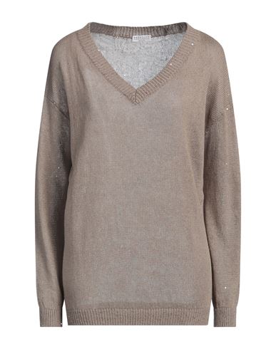 Brunello Cucinelli Woman Sweater Light Brown Size Xl Linen, Silk, Polyamide In Beige