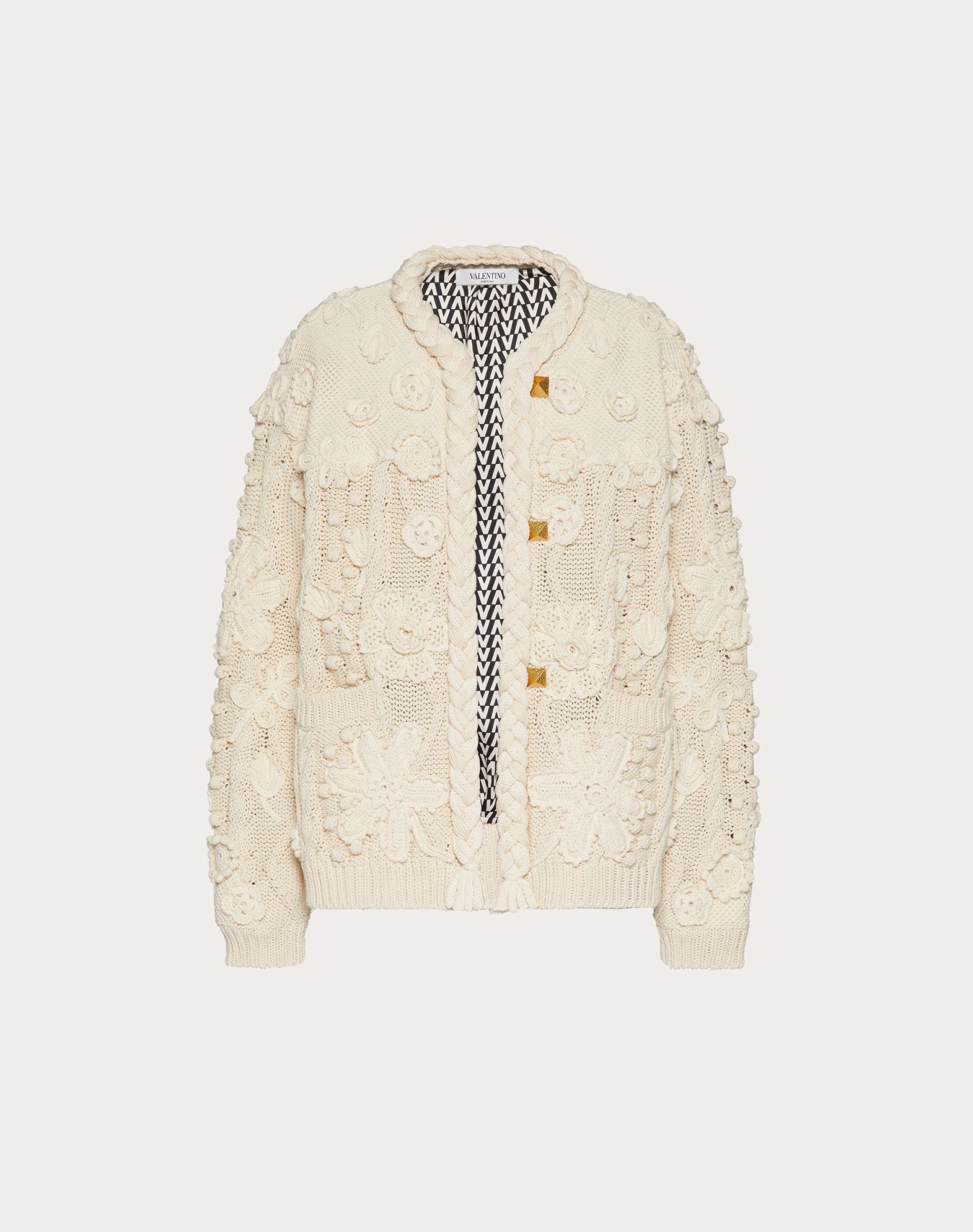 Valentino Embroidered Wool Cardigan In Ivory