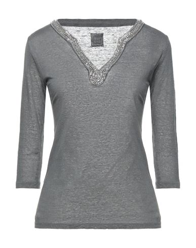 120% Woman T-shirt Lead Size Xl Linen In Grey